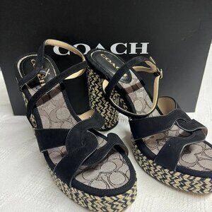 Coach Talina Black Platform Espadrille Sandals Shoes Pumps Heels‎ 9.5 B NEW